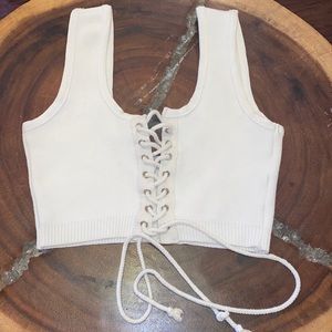Fashionnova white tie up tank crop top. Size M